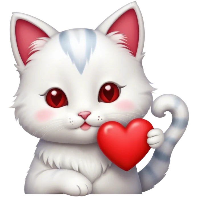 A cute cartoon cat holding a heart  emoji