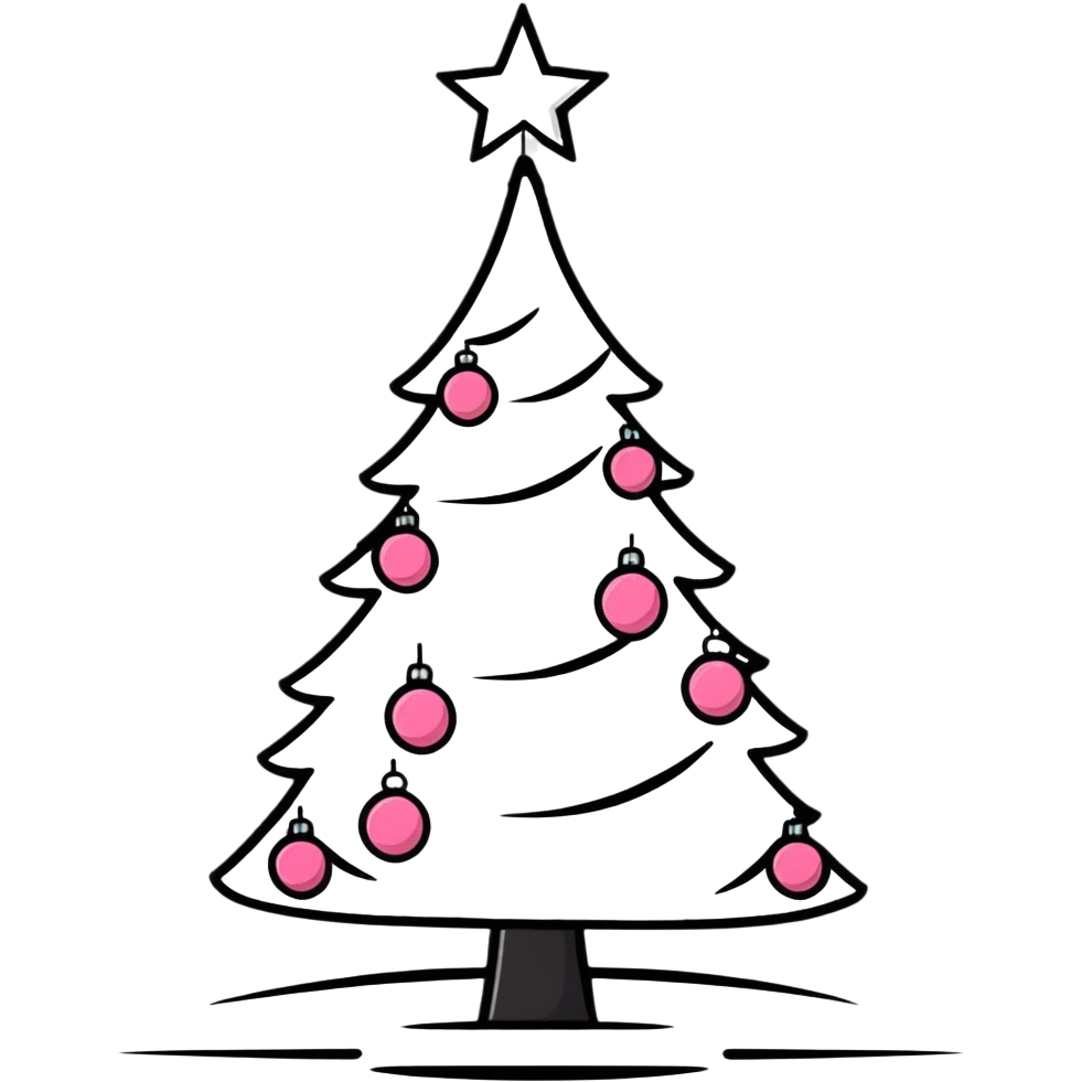 white Christmas tree with pink ornaments emoji