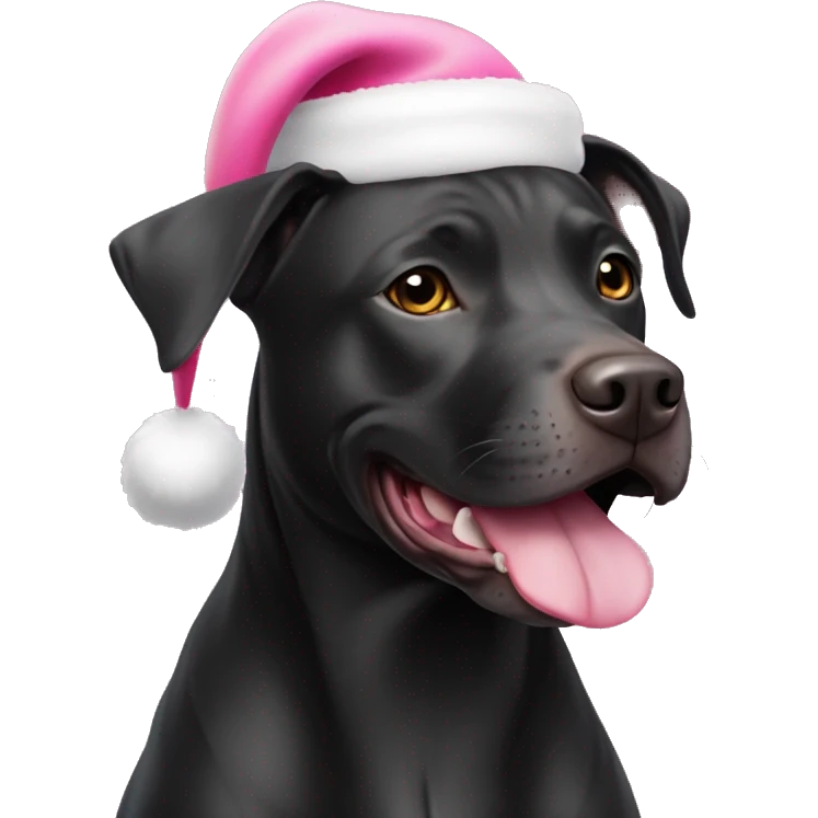 Black lab pit bull mix with pink santa hat emoji
