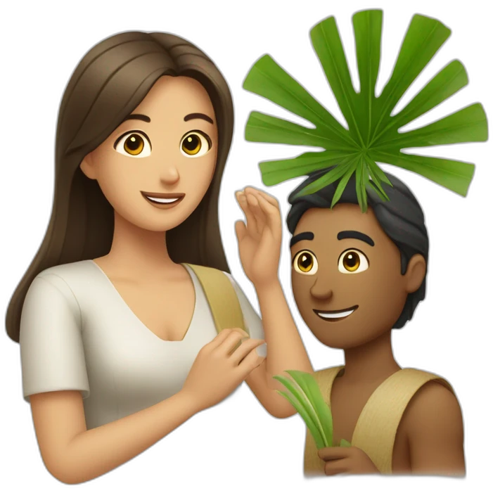 woman fanning a man with palm leaves emoji