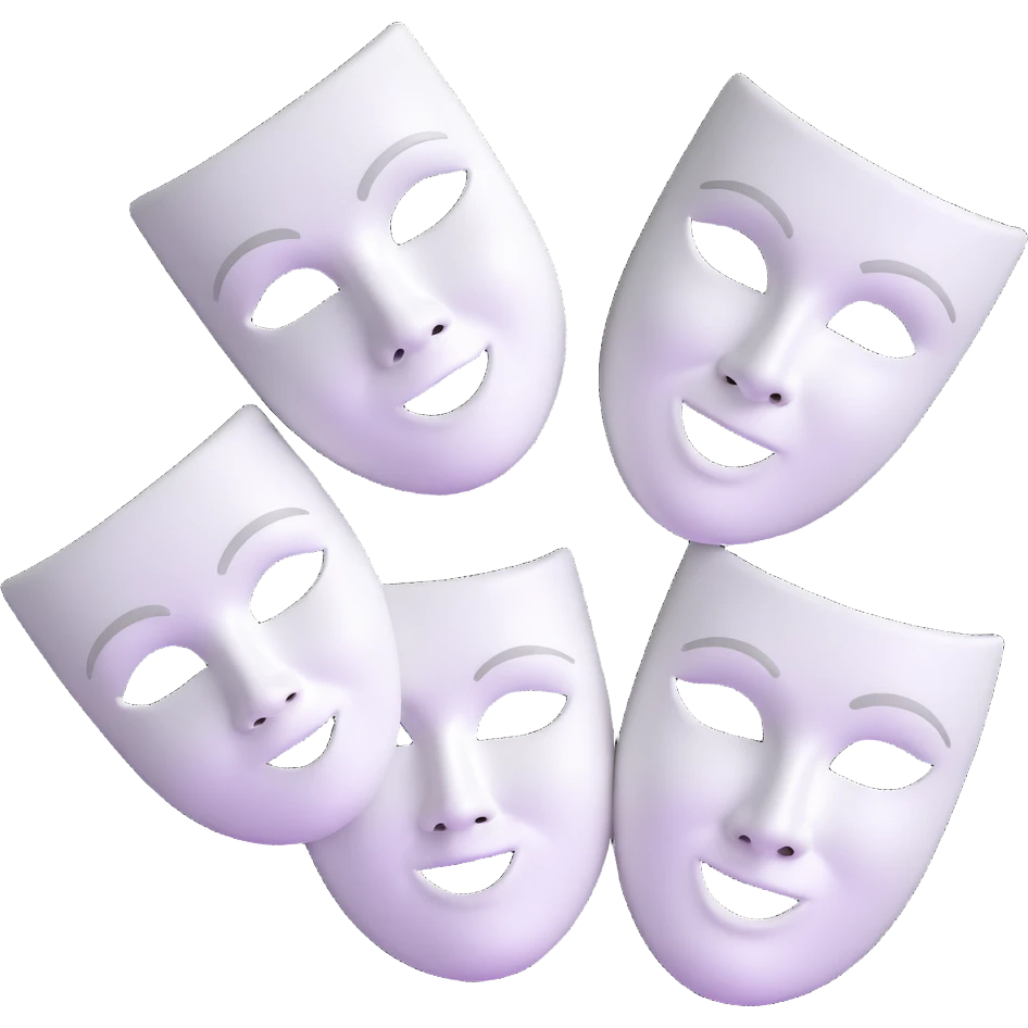 ancient Greek theater masks, classical comedy and tragedy faces, white dramatic theater masks emoji