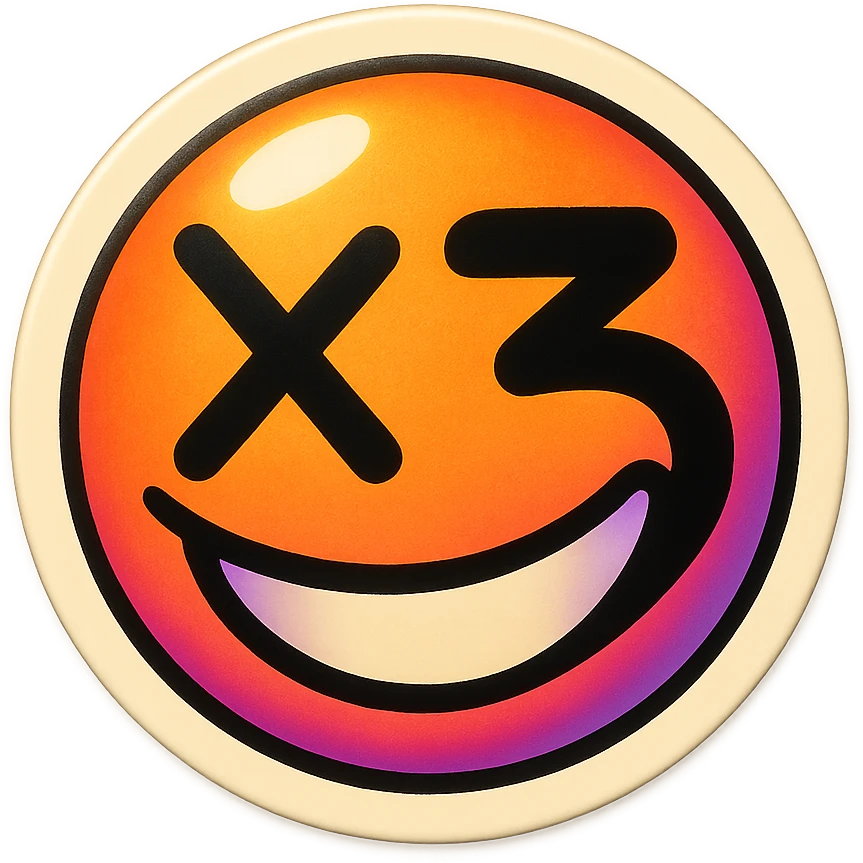 grin EVIL LOOk , Make it say "X3"" emoji