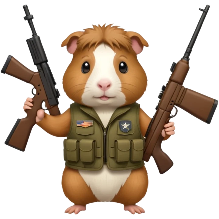 guinea pig in a tactical military vest holding a rifle in chest no hat emoji