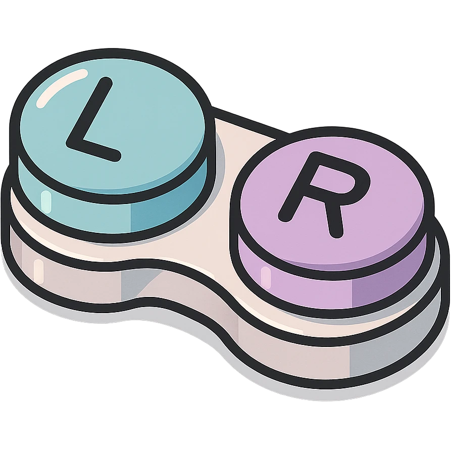 контейнер для линз, объемный, с тенями и бликами, vector look, detailed shading, thin clean outlines, soft rounded features, pastel palette #98B5BC #B5B3C1 #C9A3C9 #E4C0CA #F7DCD1 #F7C0AA, Japanese pop art, sticker look, highly detailed emoji