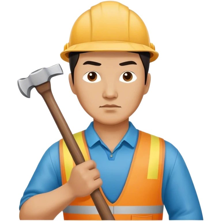 serious kazakh worker middle age photorealistic with hammer emoji