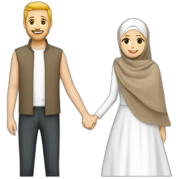 A white men and hijabi women holding hands emoji