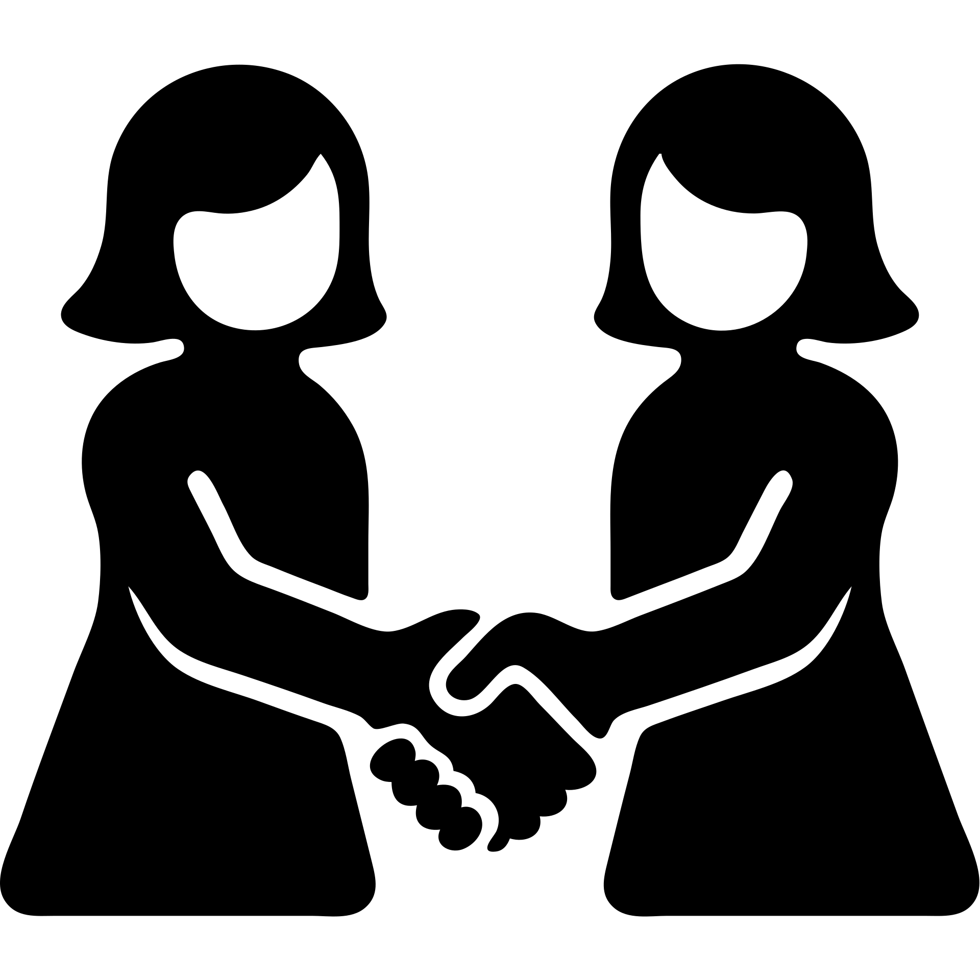 female handshake, solid black fill, minimalist silhouette, rounded shapes, unified line thickness, urban theme emoji