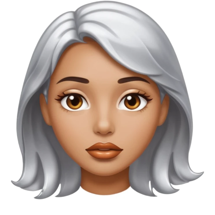 slightly parted lips, silver chrome material, glossy wet shine, seductive aesthetic emoji