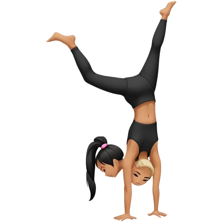 Girl wearing black gym clothes with black ponytail doing handstand  emoji
