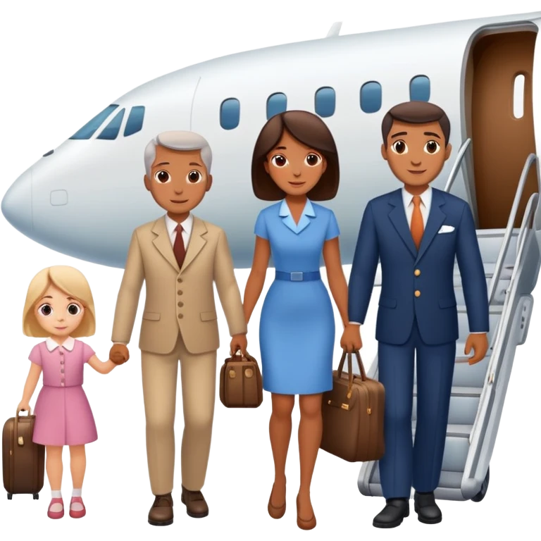 Mother, father and daughter boarding a plane. emoji