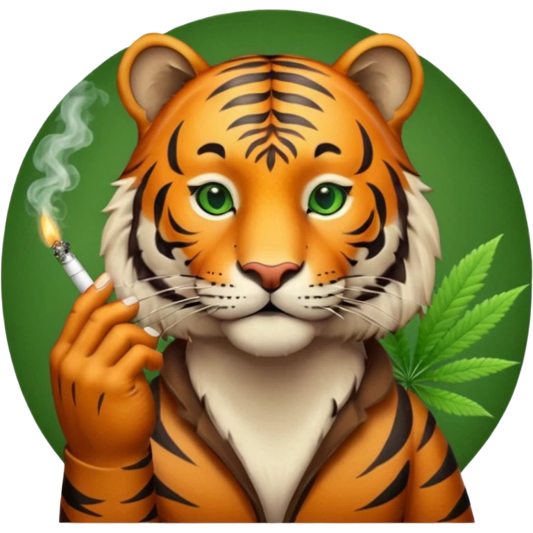 Tiger with weed in his hand and smoking weed  emoji