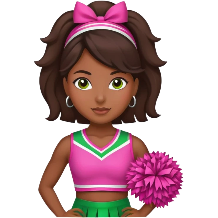 Hispanic woman cheerleader in pink and green  emoji
