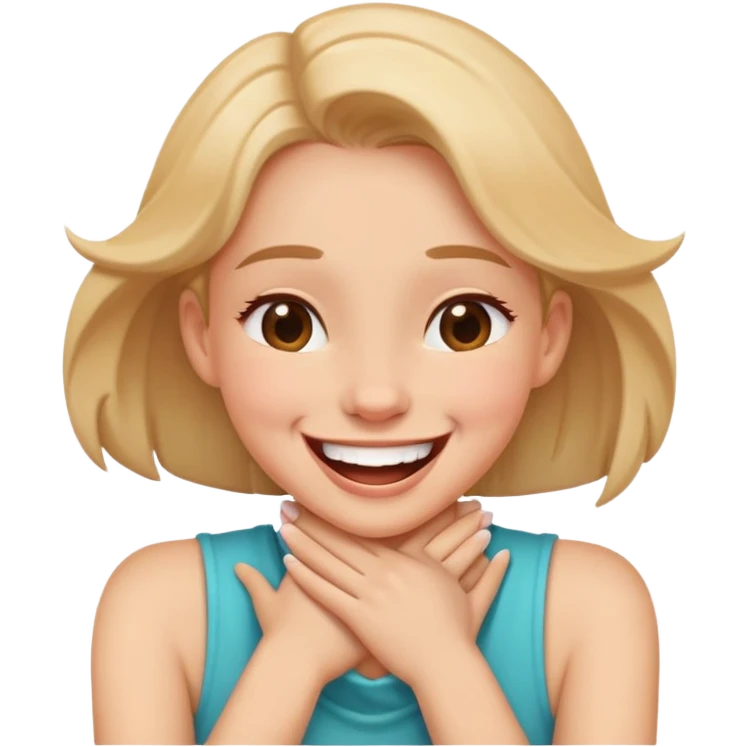hands crossed around neck closing while laughing girl emoji