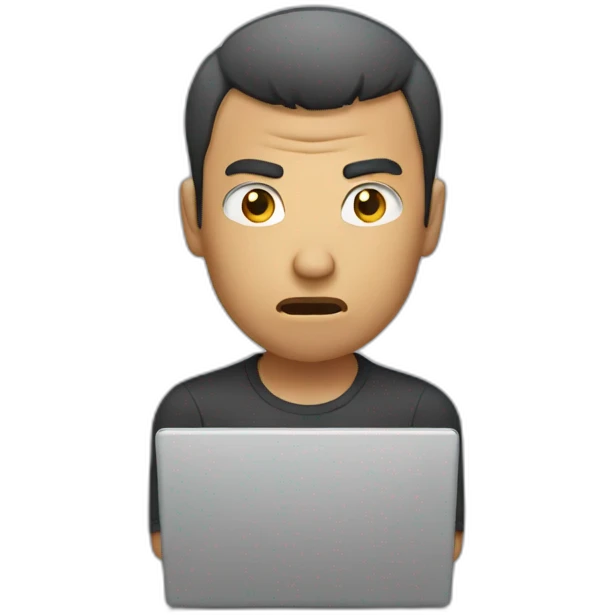 Man have short hair angry using laptop or pc emoji