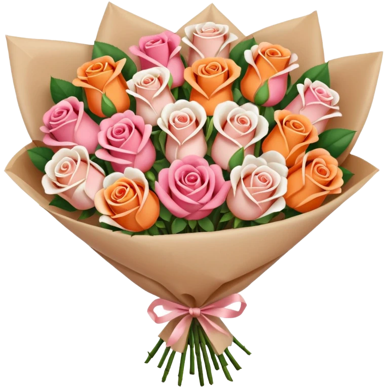 light pink Bouquet of red orange pink white roses in package emoji