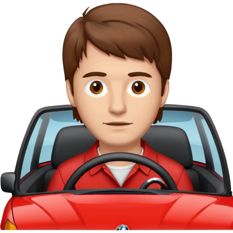 Guy with brown hair driving red BMW e30 emoji