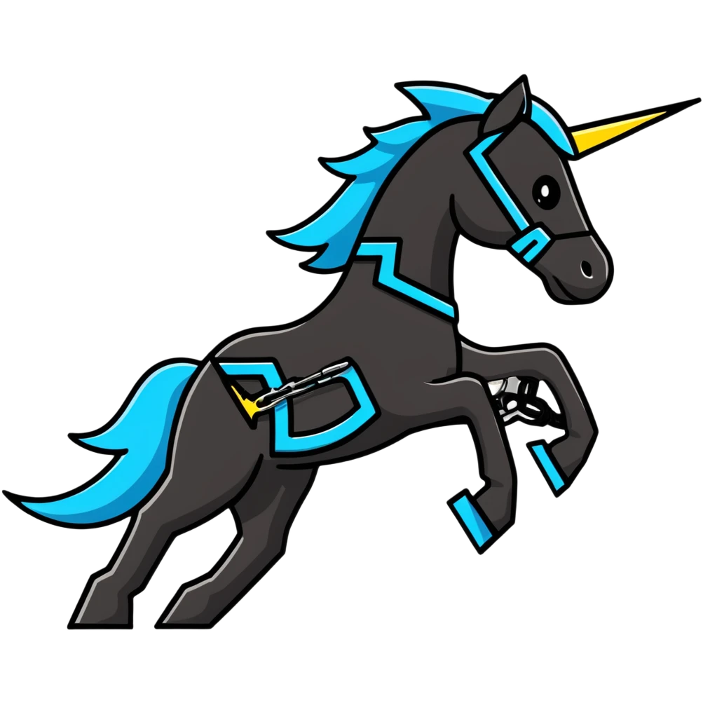 Dynamic electric horse made of metal plates and wires with lightning bolts emanating from its body as it races forward emoji