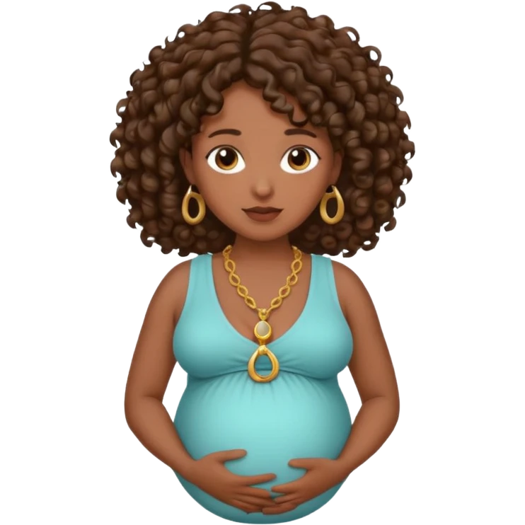 Very dark brown skin woman, pregnant with curly brown hair, head neck and abdomen only emoji