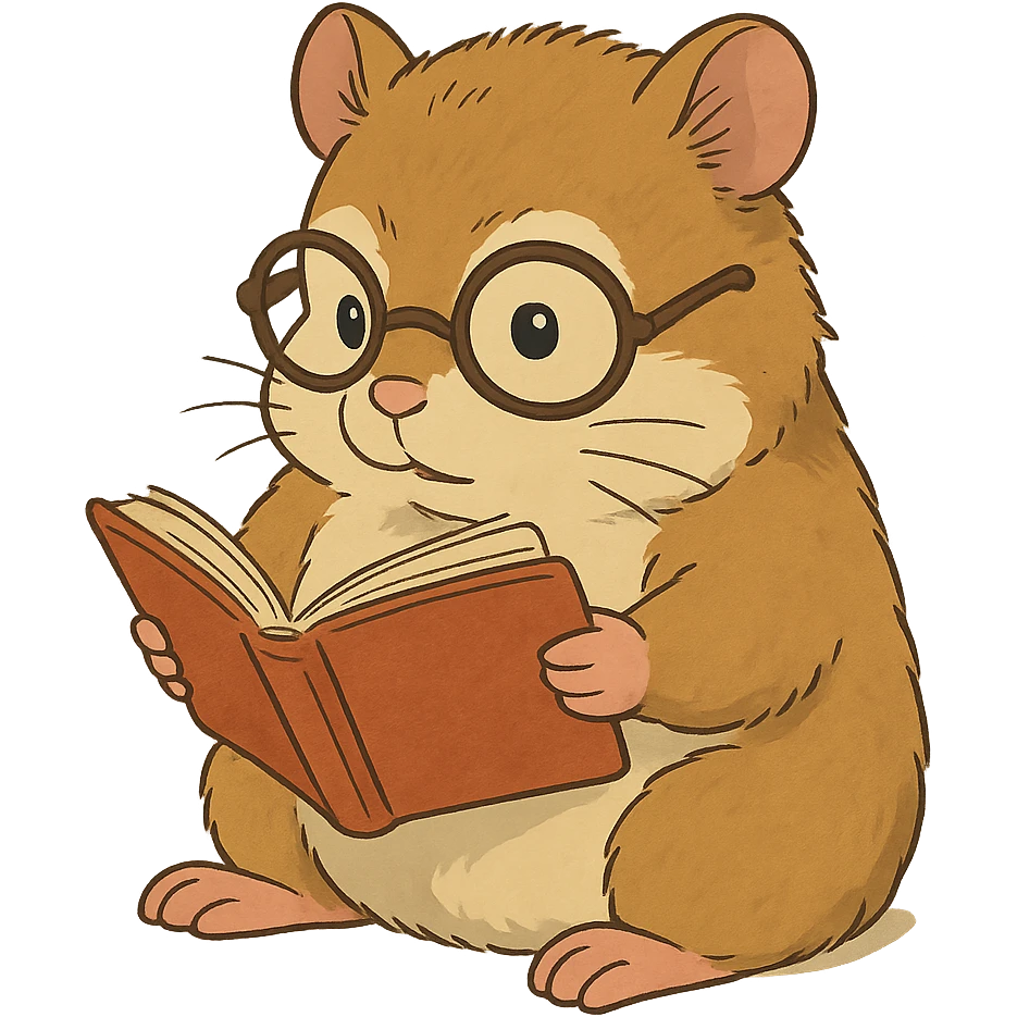 ghibli style nerd hamster with glasses reading a book emoji