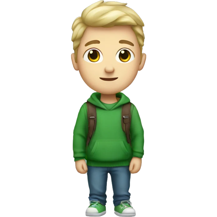 White cute boy with green sweater and backpack emoji