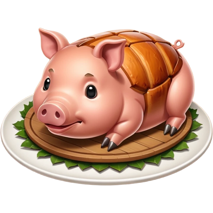 Create an emoji-style whole lechon. Crispy shiny roasted pig on a platter, festive and simple emoji