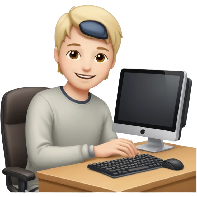 smiling face at a computer keyboard, peaceful and focused emoji