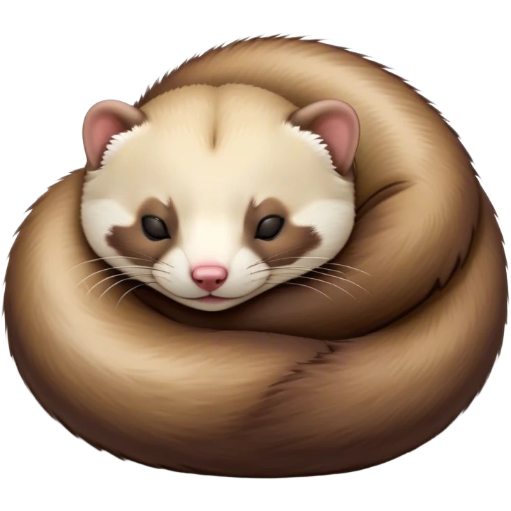 Meme-Worthy Cute Sleeping sable ferret Portrait Emoji, Head resting peacefully with a contented smile, showcasing a long, flexible body curled up in cozy repose, luxuriously soft fur in warm brown and cream, and eyes gently closed in serene slumber, Simplified yet hilariously adorable features, highly detailed, glowing with a soft, drowsy natural light, high shine, relaxed and utterly lovable, stylized with an air of playful laziness, bright and heartwarming, soft glowing outline, capturing the essence of a sleeping sable ferret that feels destined to become the next viral sensation of adorable rest! emoji