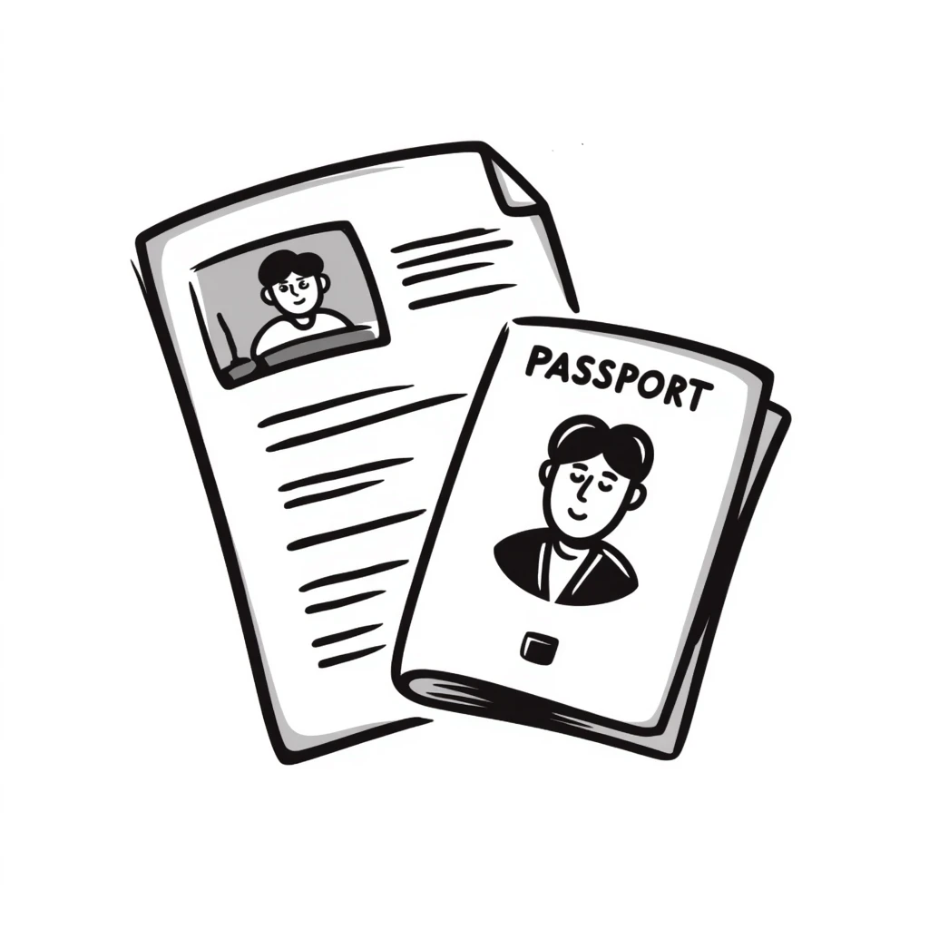 Hand-drawn travel visa application and passport emoji