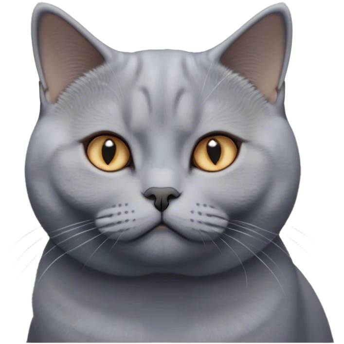 Cinematic Elegant Grey British Shorthair Cat Portrait Emoji, Head tilted slightly with a scrunched, iconic British Shorthair face, sleek soft grey fur with subtle blue undertones, Simplified yet sharp features, highly detailed, glowing with a warm, confident glow, high shine, poised and regal, stylized with an air of grace, focused and attentive, soft glowing outline, capturing the essence of calm elegance and quiet charm, so lifelike it feels as though it could turn its head and give a dignified meow at any moment! emoji