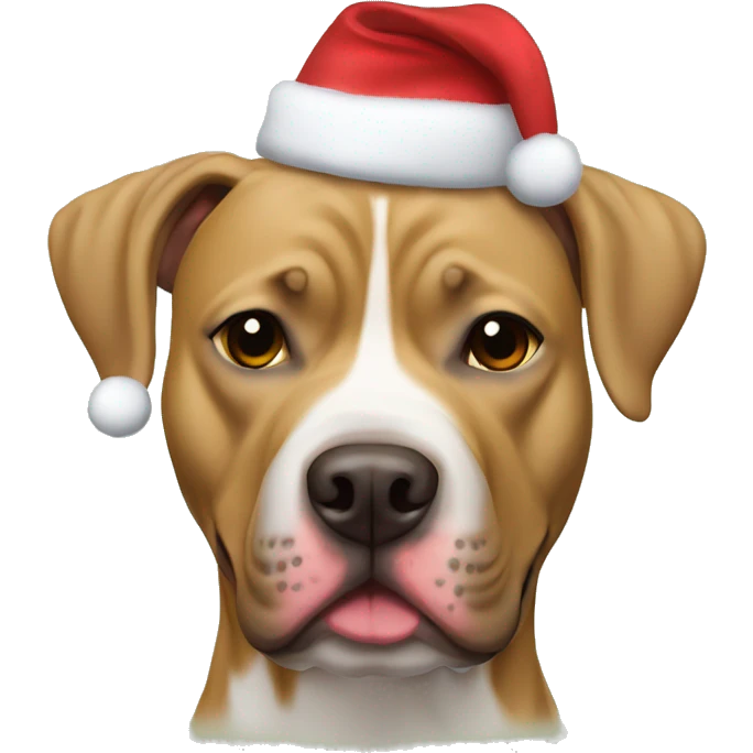 All Tan American Pitbull Mastiff Mixed wearing Christmas hat  emoji