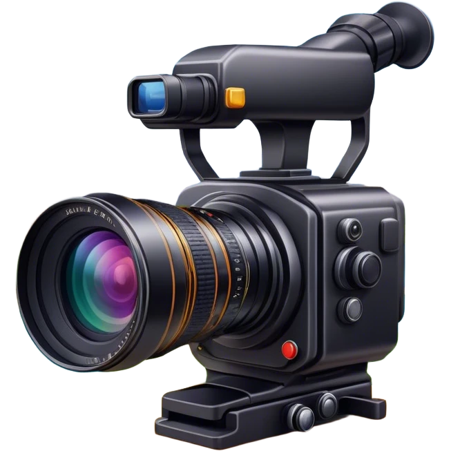 Professional camera with large lens, focused on landscape, vivid colors, camera details, minimalistic, on a white background, no extra elements. emoji