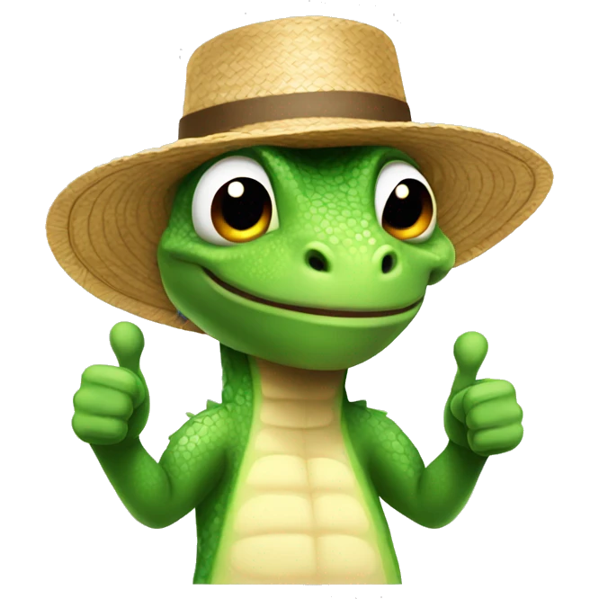 lizard with straw hat giving thumbs up emoji