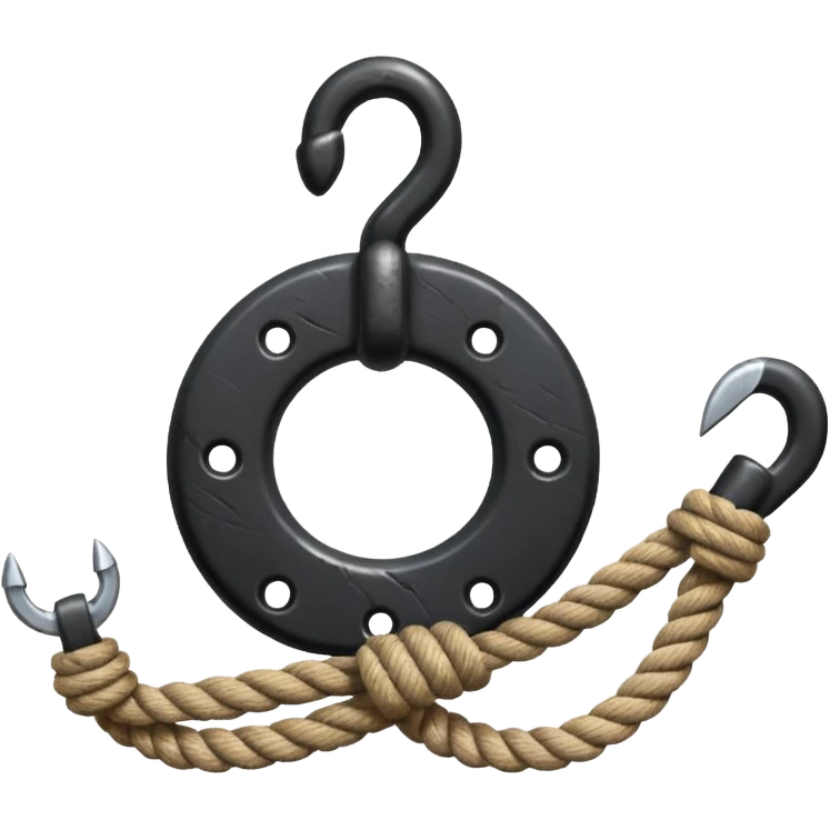 iron hook, 4 hooks in one, black, with rope emoji