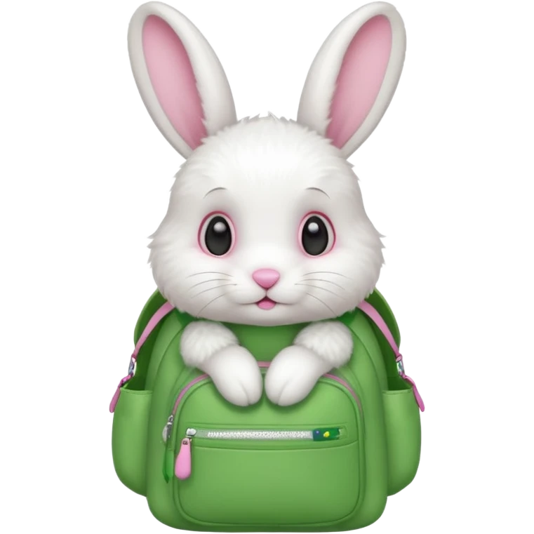 baby white rabbit wear green backpack emoji