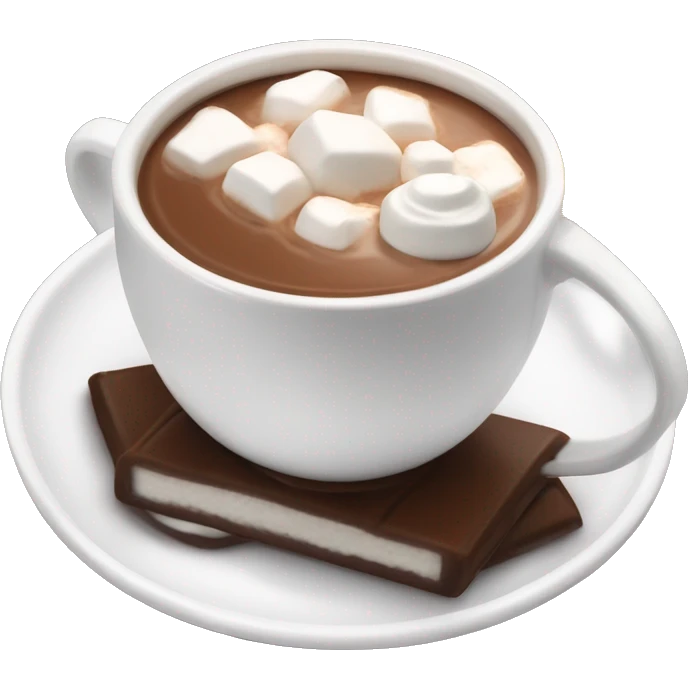 Hot chocolate in white cup with souser and marshmallow cream burned emoji