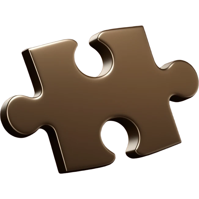 3d dark brown -puzzle-piece-emoji polished-metal-texture,-floating-on-a-deep-midnight-brown-background--soft-dramatic-studio-lighting,-cinematic-rim-light emoji