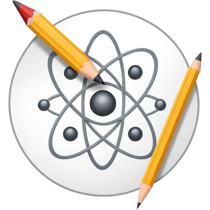 exam paper with an atom symbol and a pencil emoji