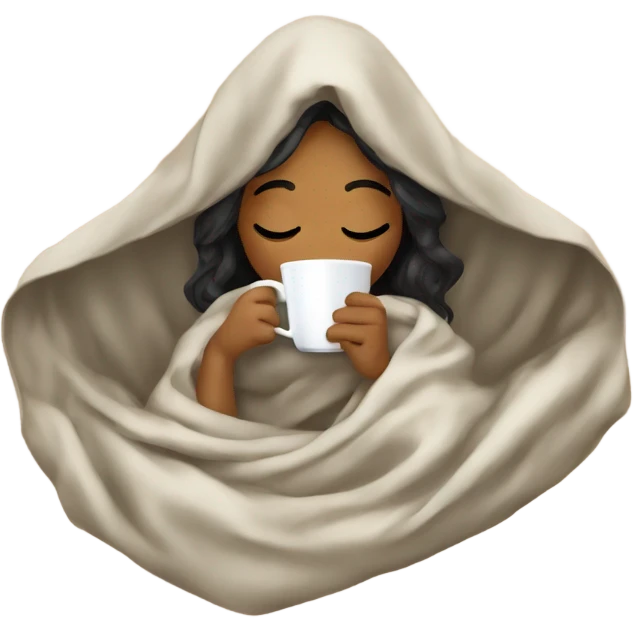 girl inside a blanket sipping coffee eyes closed emoji