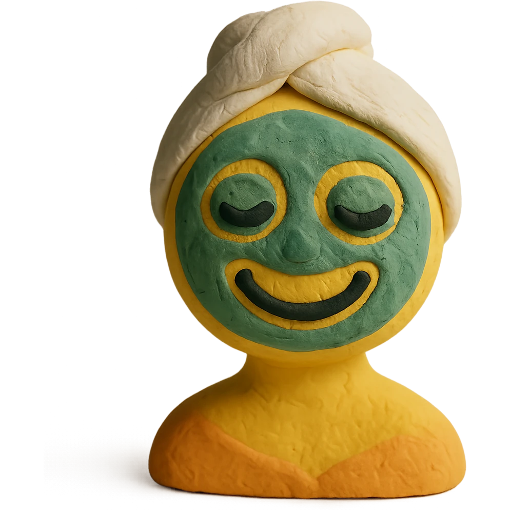 smiley face with a green clay mask, spa treatment emoji