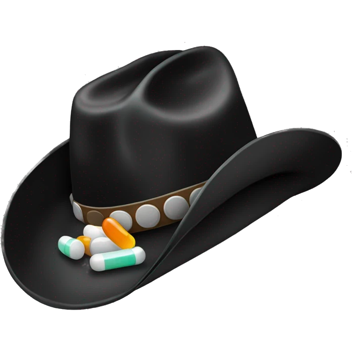 Black cowboy hat with pills emoji