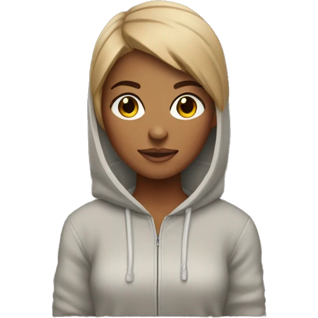 Tan girl with pixie cut and hoodie emoji
