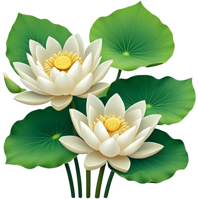bouquet white Nymphaea lotus,stem, lotus leaf emoji