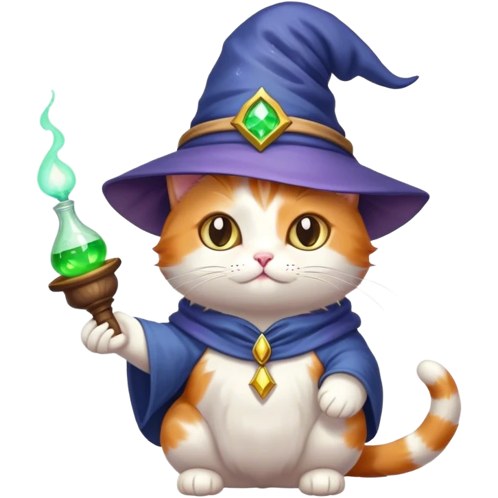 Penguin Wizard"A cute cat with a magical wizard hat, holding a tiny glowing potion."

 emoji
