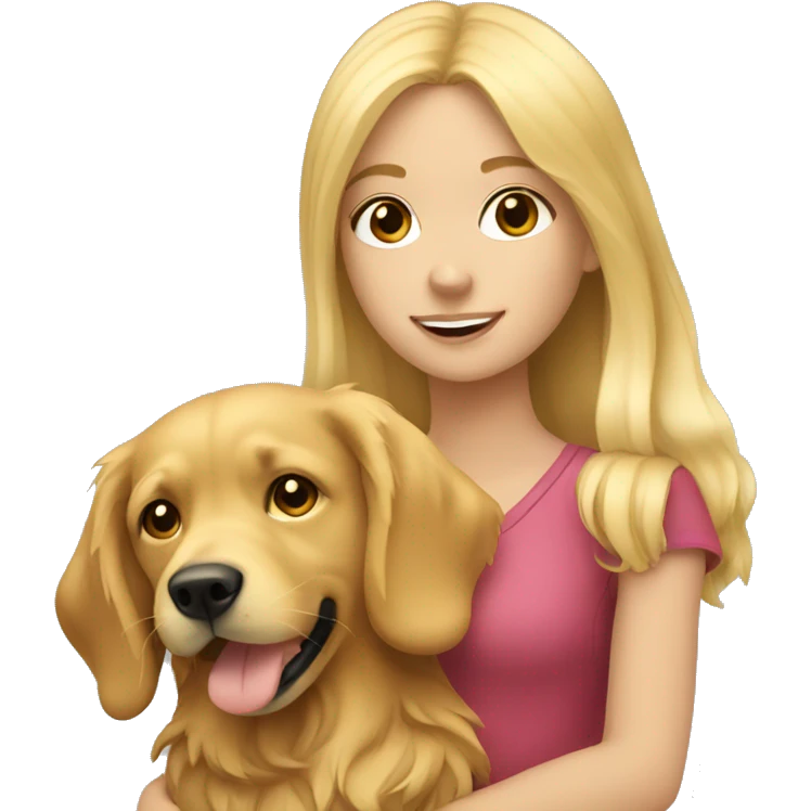 Blonde girl holding a golden retriever  emoji