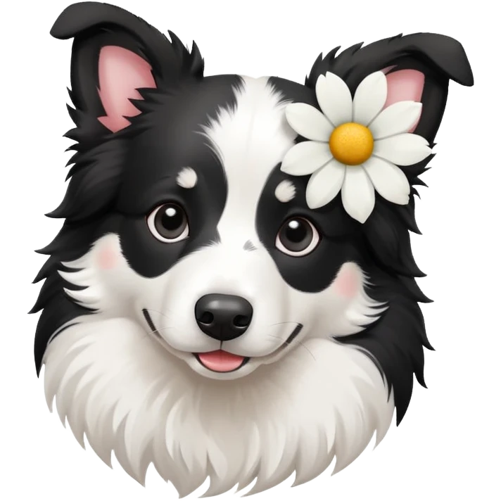 A cute  little  Black and white Border Collie and flower emoji