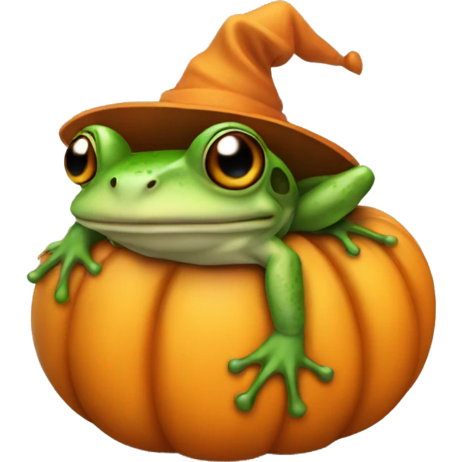 frog wearing pumpkin hat emoji