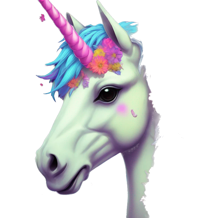 Trippy patchwork Zombie Pegasus unicorn psychedelic flowers floral groovy art neon rave raving emoji