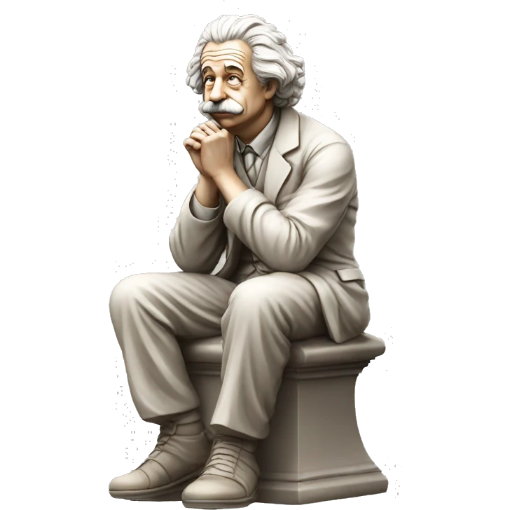 sitting philosopher-statue as albert einstein and thinking lean on fist emoji