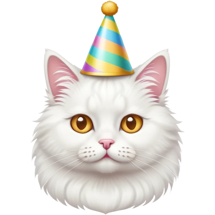 White cat with a party hat emoji