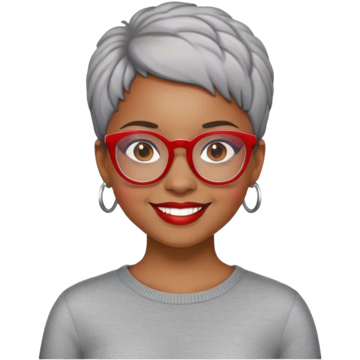 Light skinned Black girl with red glasses short natural gray haircut celebrating Black history month emoji